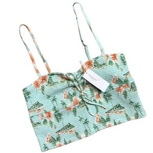 American Eagle Cropped Smocked Floral Spaghetti Strap Tank Top